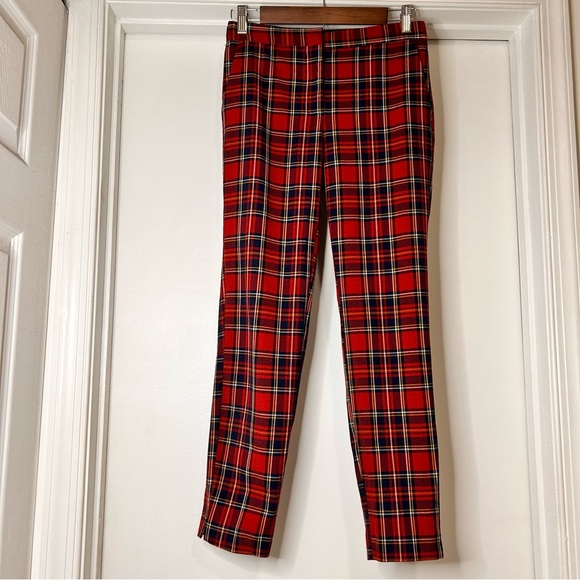 Zara Red Tartan Plaid Pants - Size Small - Picture 2 of 12